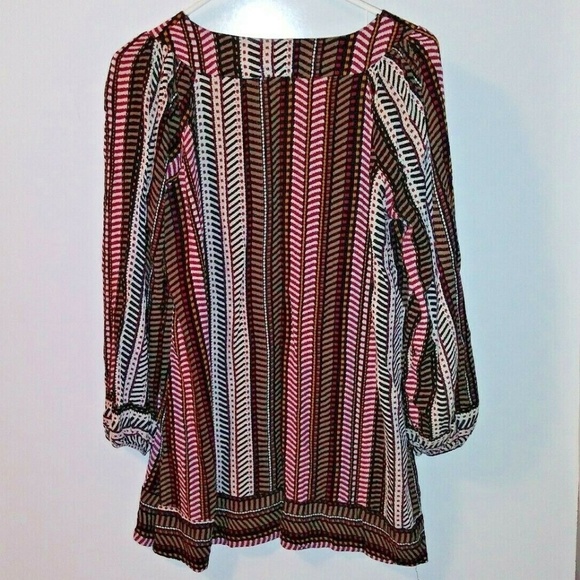 Velzera tunic top striped herring bone pattern relaxed fit boho peasant modest - Picture 2 of 8